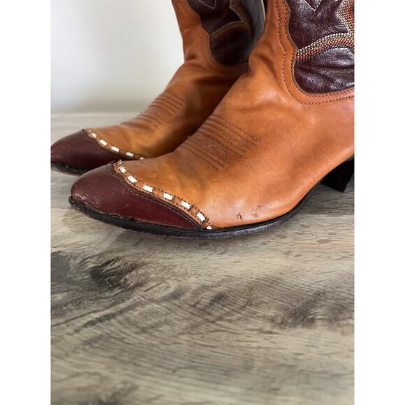 Tony Lama Vintage Brown Embroidered Cowboy Boots Size 6.5 1028 L Western main image 11